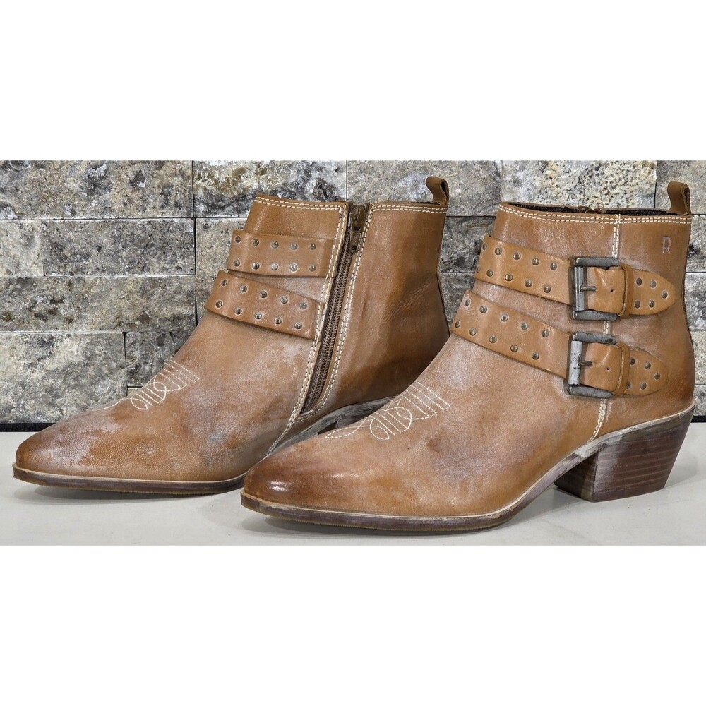 Roan by Bed Stu Ankle Boots Distressed Leather Buckles Brown Western Women's 9.5